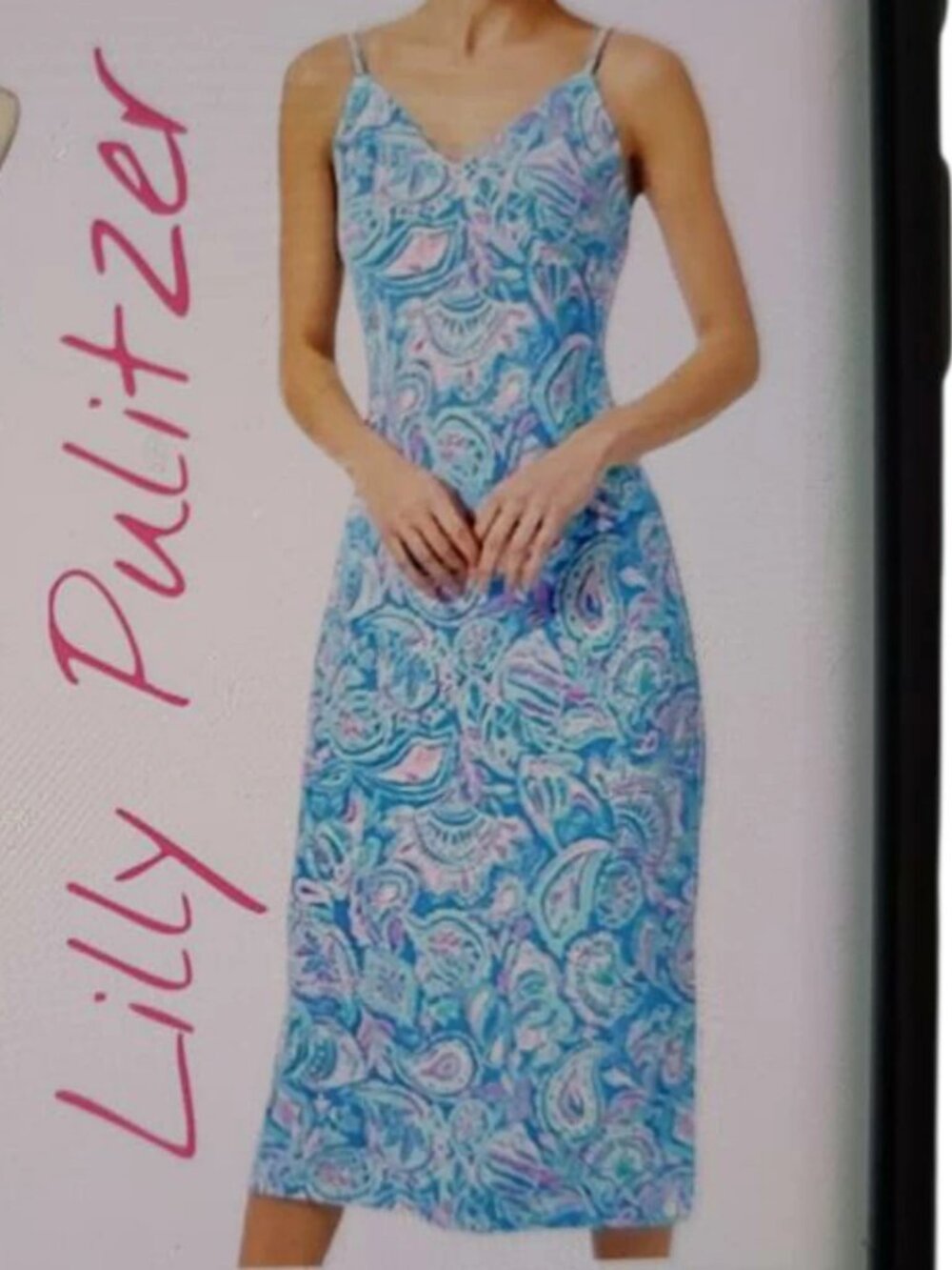 Lilly Pulitzer Maretta Bias Midi Dress  Adjustable Straps Blue/Pink XXsmall